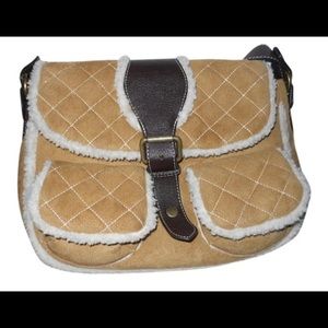 Talbots Suede Shearling Tan & Brown Shoulder Bag